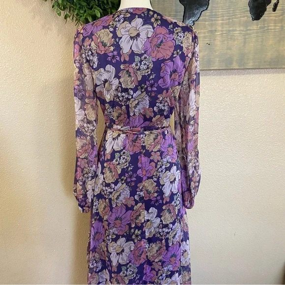 NWOT Lulus Feeling Sweet Purple Floral Print Long Sleeve Wrap Maxi Dress - Picture 5 of 12